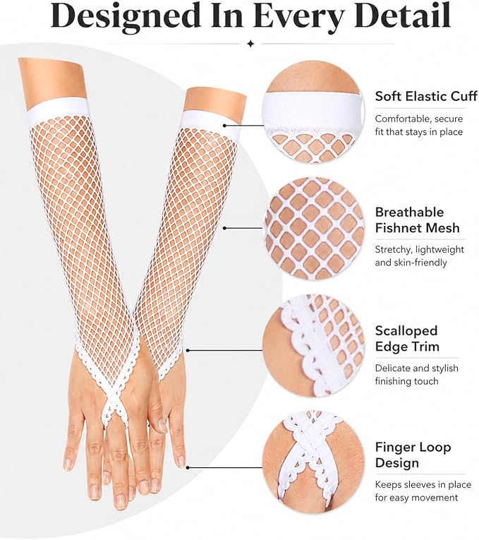 Seeksmile Women's Girls 80's Theme Party Emo Fingerless Arm Fishnet Gloves - Image 4