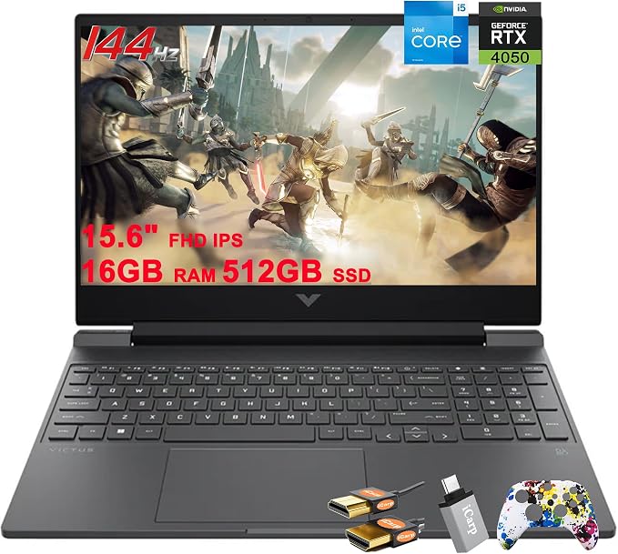 HP Victus Gaming Laptop 15.6" FHD IPS 144Hz Intel Octa-core i5-13420H (>i7-12650H) 16GB RAM 512GB SSD GeForce RTX 4050 6GB Backlit Type-C B&O Fast Charge Win11 ICP Accessory by Unknown