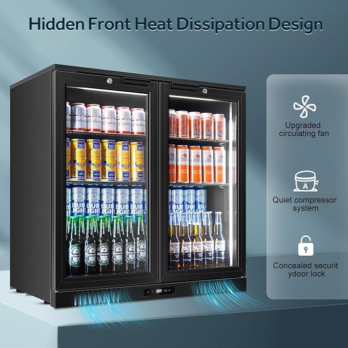 Back Bar Cooler 2 Door 216 Can Black | built-in/free, fast cool, temp memory, 2 locks, LED, low-e glass - Image 5