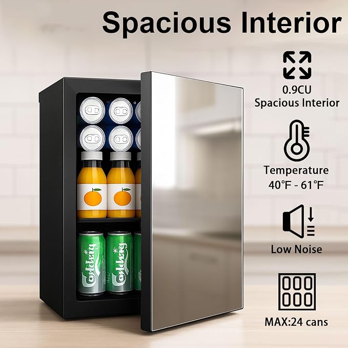DOGHLY 0.95 Cu.Ft Mini Fridge Mirror Door, 24 Cans Beverage Refrigerator | Beauty Skincare Fridge with Temperature Control, Removable Shelf, Small Makeup Cooler for Bedroom, Dorm, Office - Image 5