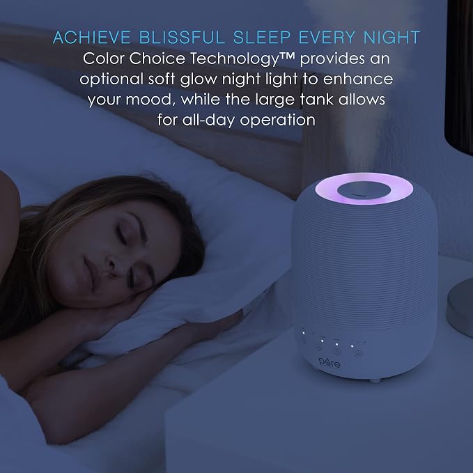 Pure Enrichment® HUME™ Sense Top Fill Humidifier – Large 3L Tank, Auto Mode Humidity Sensor, 3 Mist Settings, Optional Night Light, Optional Aromatherapy, Sleep Mode & Auto Shut-Off - Image 3