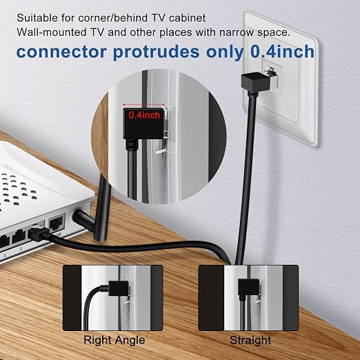 Ultra Thin Cat 6 Ethernet Cable 90° Downward Angle 15 Feet, Flexible & Slim - Image 4