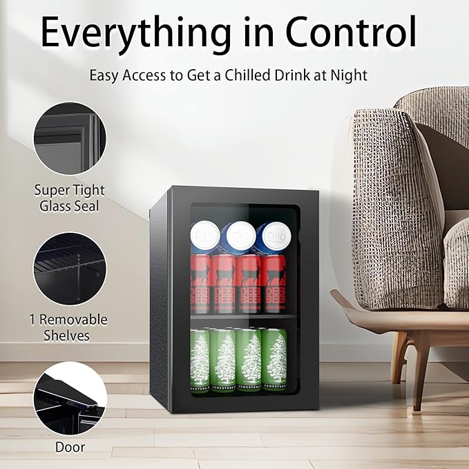DOGHLY 24 Cans/0.9 Cu.Ft Beverage Refrigerator Solid Door Mini Fridge | Fast Cooling Mini Cooler with Removable Shelves for Soda, Beer, Wine, Low Noise Beverage Fridge for Home, Office,and Dorm - Image 2