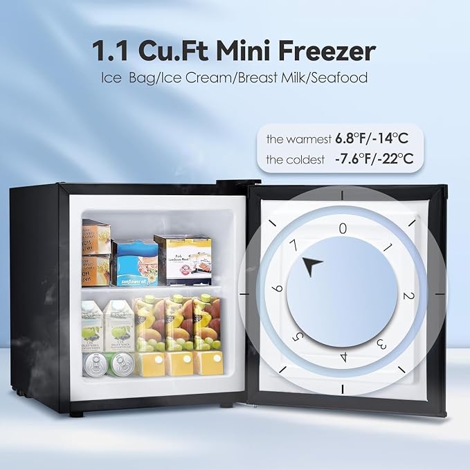 Antarctic Star 1.1 Cu.ft Small Upright Freezer, Compact Mini Freezer with Adjustable Thermostat, Removable Shelves, Reversible Door Hinge, Quiet for Home/Office/Dorm/Kitchen - Image 2