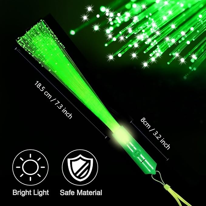 12 Pack Green Glow Sticks Light Up Fiber Optic Stick Glow Wands Bulk - Image 2