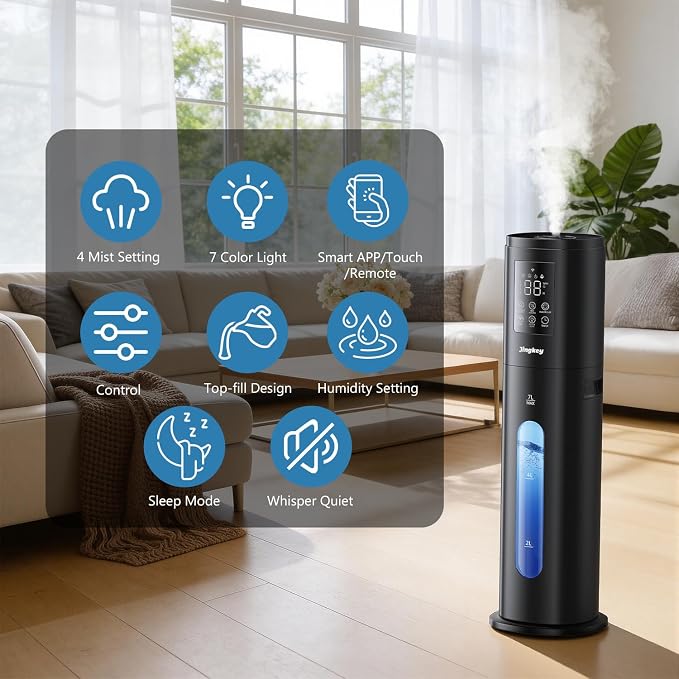 Humidifiers for Bedroom Large Room with 7L/1.85Gal Large Humidifier, Smart App & Remote Control, 4 Mist Levels Large Room Humidifiers for Home Midnight - Image 4