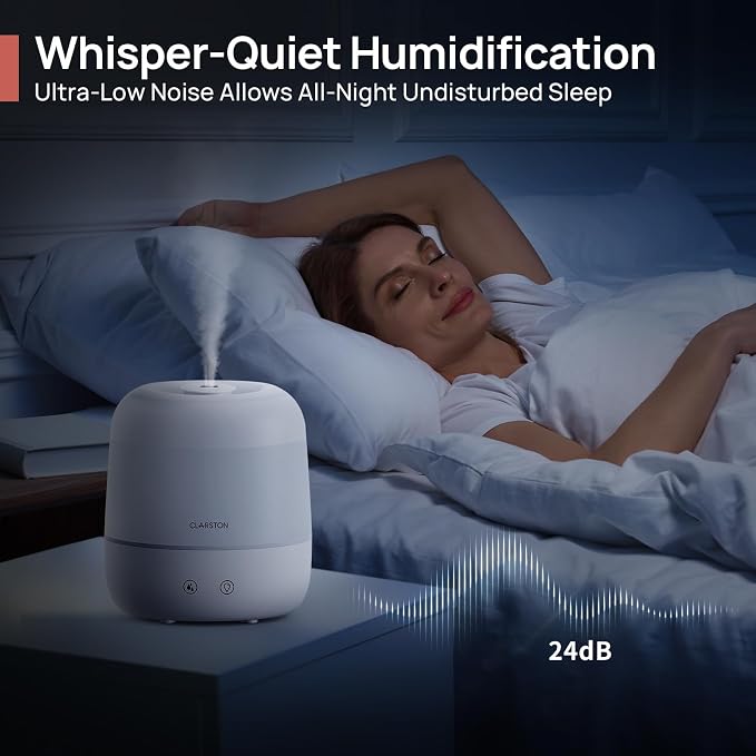 Clarston Humidifiers for Bedroom, 2L Top Fill with 360° Nozzle for Large Room, 7-Color Night Light, 24dB Quiet Cool Mist Air Humidifier for Baby Nursery & Plants, No BPA, Auto Shut Off, Easy to Clean - Image 5