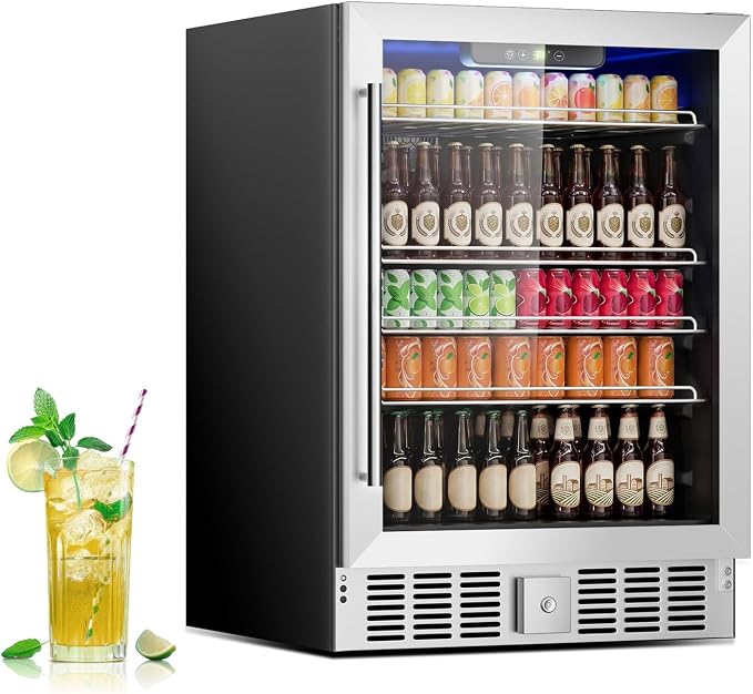 166 Can Mini Fridge - 5.3 Cu.Ft Beverage Refrigerator | Wine Fridge with Reversible Glass Door for Soda Wine Beer, Adjustable Temperature Control for Home Office Bar, Black(40-61 ℉) by Unknown