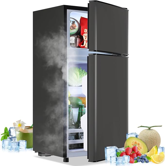 2.4 Cu.ft Mini Fridge with Freezer Dual Door Small Fridge Dark Gray | Bottom Drink Holder 2 Plastic Shelves 7 Temp Control by TACOOL