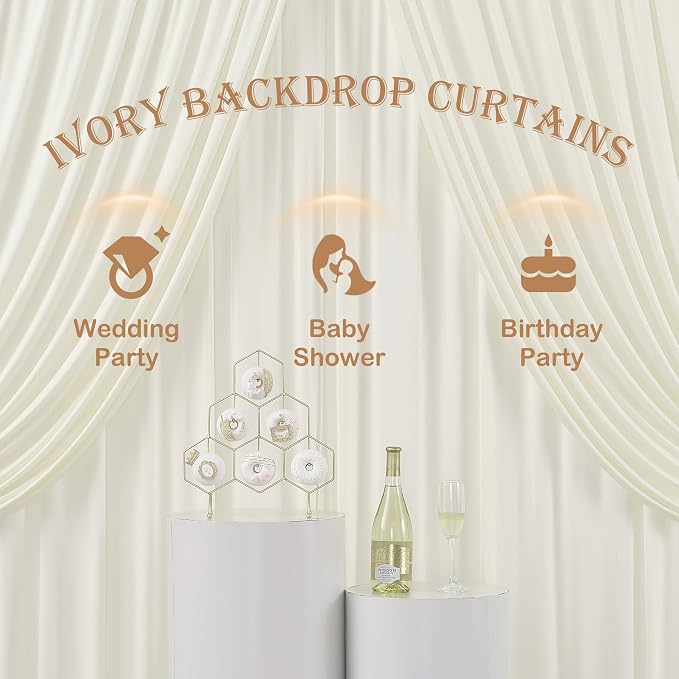 30ftx12ft Wrinkle Free Ivory Backdrop Curtains - Image 8