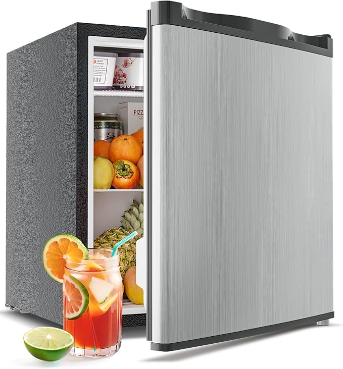 Feelfunn Mini Fridge with Freezer - 1.7 Cu.Ft Single Door Mini Refrigerator with Adjustable Thermostat, Energy Saving, Low Noise, Small Fridge for Bedroom, Office, Dorm, Apartment, Classroom - Silver by Feelfunn