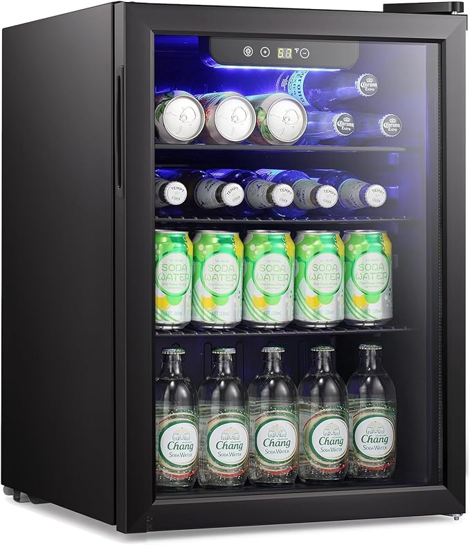 COWSAR 2.65 Cu.ft Wine Fridge, ETL Approved Beverage Refrigerator 95 Can Quiet Freestanding Mini Wine Cooler Clear Front Glass Door, Quiet Operation, Adjust Temperature for Home Bar, Drink Fridge by COWSAR