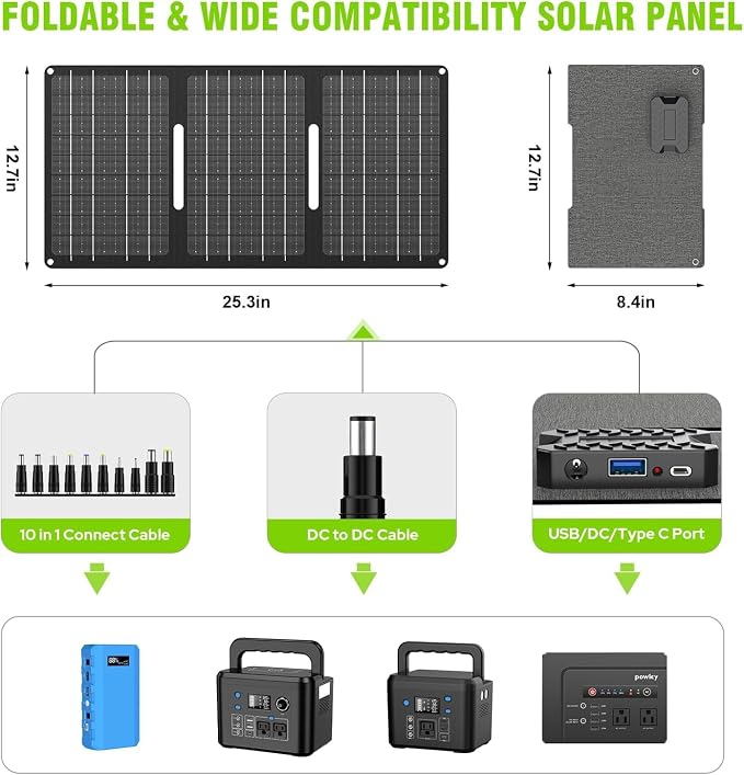 powkey 24000mAh/65W Solar Generator 30W with Panels Included, 88Wh Portable Power Station with AC Outlet, Lithium Battery Rechargeable Powered Bank with 110V AC Outlet for Emergency (Green+Black) - Image 4