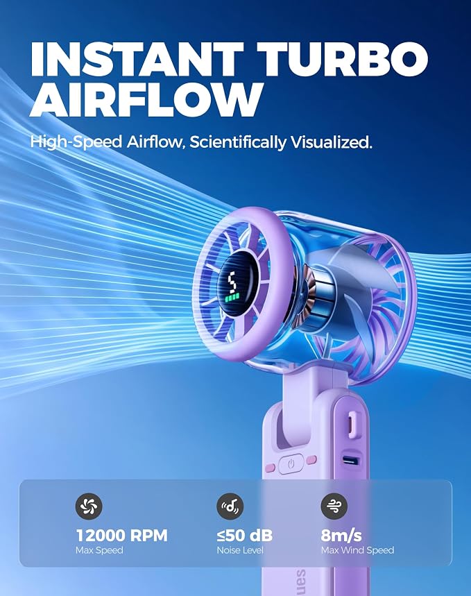 Diveblues Portable Handheld Turbo Fan, 5 Gear Wind, Battery Operated, Up to 12 Working Hours, 3 IN 1 Hand Fan with Air Turbo Tech Cooling Fan for Outdoor Activities, Travel, Working - Image 7