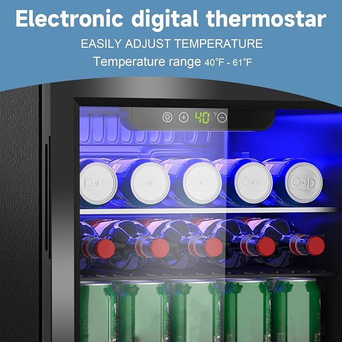DOGHLY 95 Cans/2.6 Cu.Ft Beverage Refrigerator Glass Door Mini Fridge | Fast Cooling Mini Cooler with Adjustable Shelves for Soda, Beer, Wine, Low Noise Beverage Fridge for Home, Office,and Dorm - Image 4