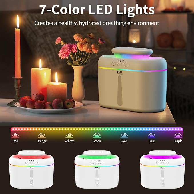 2L humidifiers for bedroom humidifier Home Ultra-Quiet 28 dB Quiet Supersized Cool Mist Air Humidifier for Baby Nursery，Dual Nozzie，Easy to Clean & Fill, 7 Color NightLight (White) - Image 7