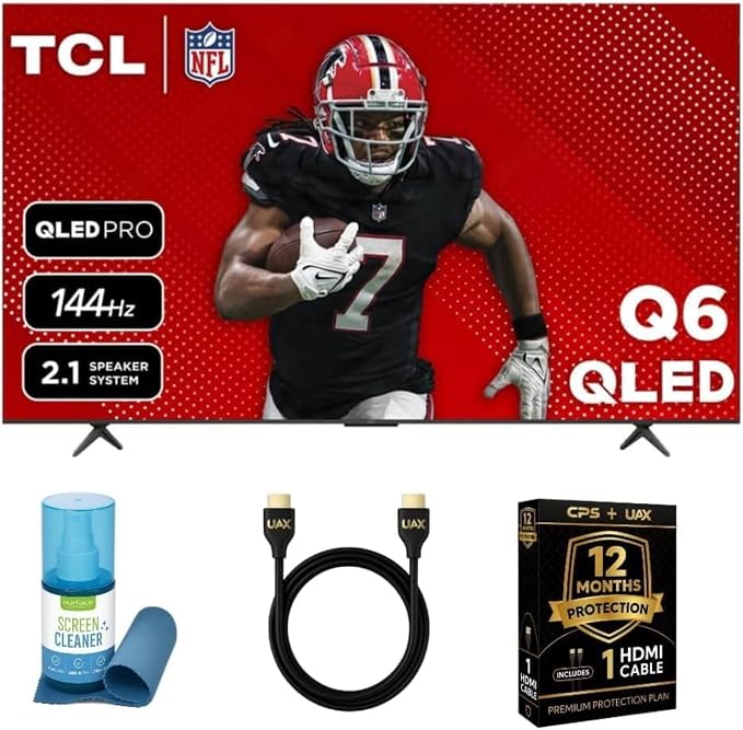 TCL 43-Inch QLED Pro 4K Smart Google TV Bundle - HDR10+, Dolby Vision & Atmos, Voice Remote, 60 Hz VRR, W/ 12 Months CPS Protection, UAX HDMI Cable & Screen Cleaner with Microfiber by TCL