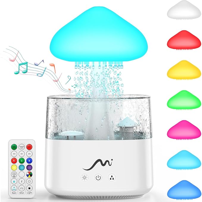 Rain Cloud Humidifier for Bedroom with Remote Control, Built-in Sound Speaker, Aromatherapy Water Drip Diffuser, LED Night Light & Raindrop Sounds for Sleep and Relaxation - Image 6