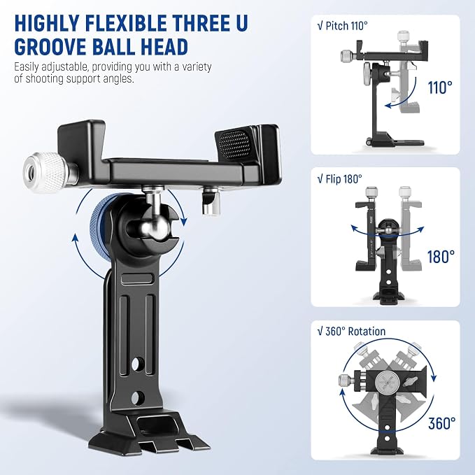 NEEWER Smartphone Tripod Mount Aluminum Alloy, 360° Rotatable Phone Stand - Image 2