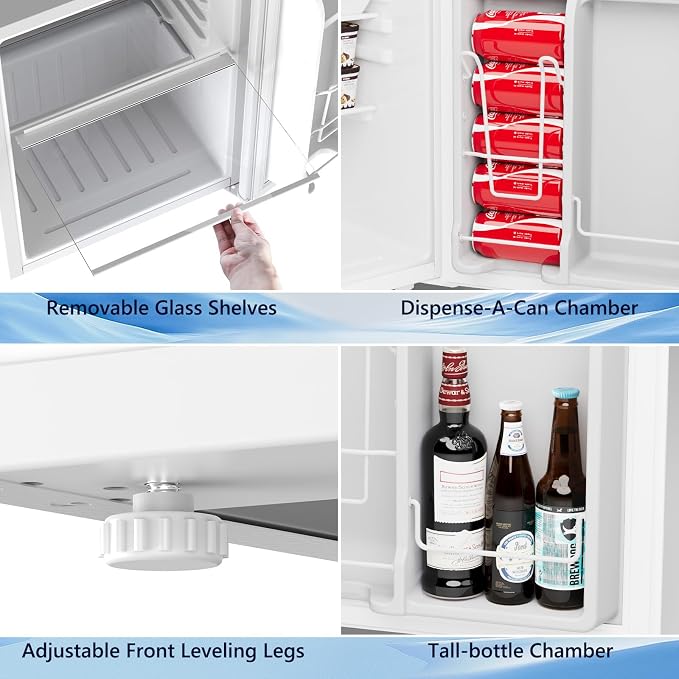 COWSAR 2.6 Cu.Ft Mini Fridge with Freezer, Quiet Reversible Door Compact Refrigerator, Small Refrigerator with 2 Removable Shelves, Adjustable Thermostat, for Office, Bedroom, Dorm, White - Image 6