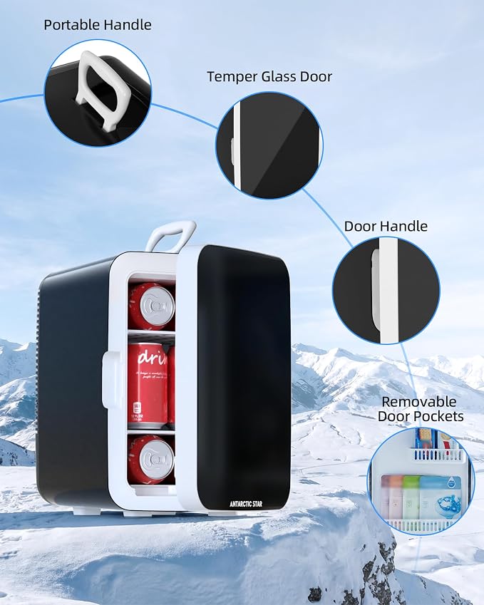 Antarctic Star 10L Compact Mini Fridge, 2.6 Gal Portable Small Refrigerator | Small Desktop Fridge with AC/DC Adapters, Cosmetics Cooler for Beverage, Food, Skincare, Bedroom, Office, Dorm, Black - Image 4