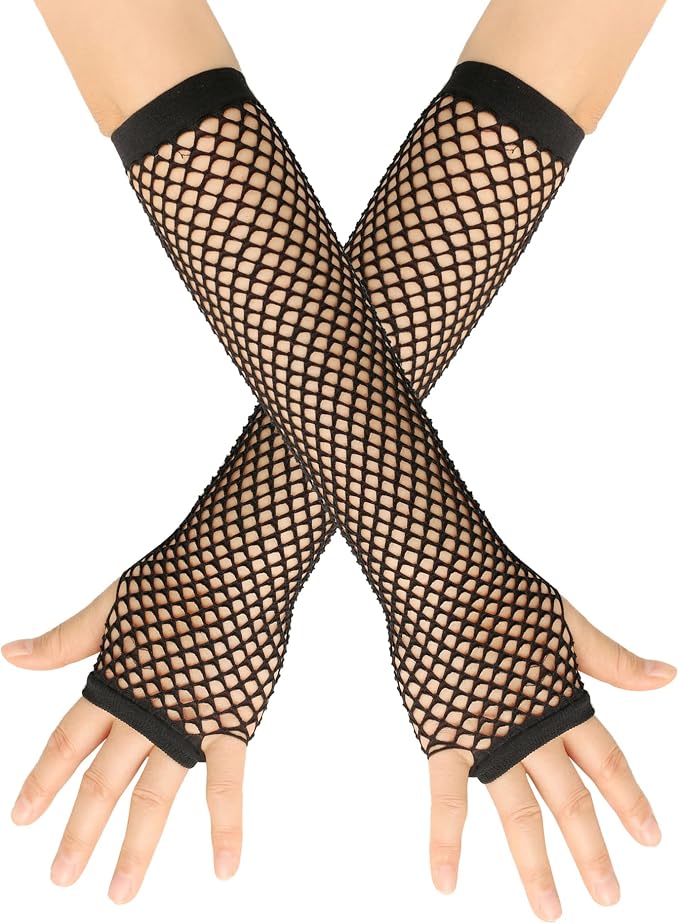 Seeksmile Women's Girls 80's Theme Party Emo Fingerless Arm Fishnet Gloves by Seeksmile