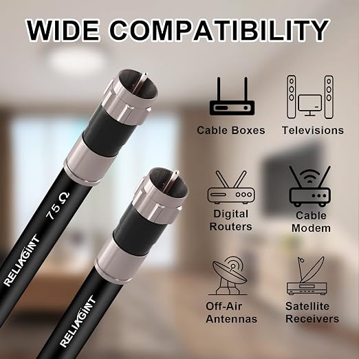 20ft RG6 Coaxial Cable Black, 75 Ohm Coax Cable - Image 5