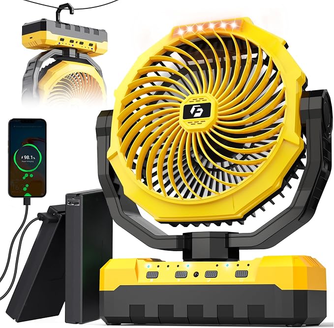 Korbot 36000mAh Portable Camping Fan - 120HRS Rechargeable Fan with Detachable Battery with LED & Remote - 4 Speeds Battery Powered for Tent,Travel, Office, Jobsite by KorbotBestCoolingForYou