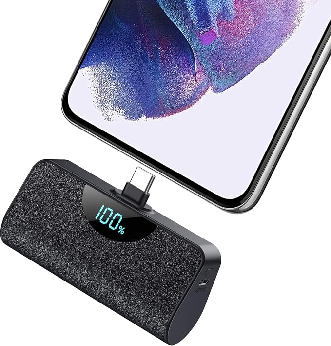 Mini Portable Charger 5000mAh Power Bank, 15w PD USB C Cell Phone Portable Power, LCD Display Battery Pack Compatible with Android Phone/Samsung Galaxy S22,S21/Note/Moto/LG/Pixel /Nexus/OnePlus 9 etc by Feob