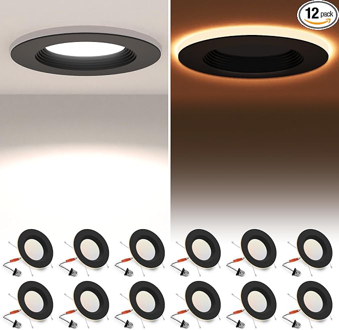 POWERASIA 12 Pack Black 5/6 Inch LED Can Lights by POWERASIA