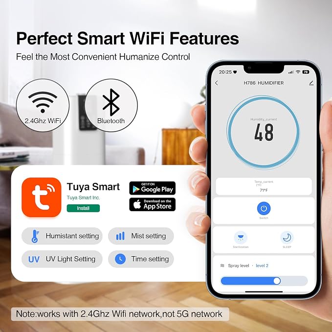 Smart Humidifiers Large Room Bedroom Home,2.11Gal(8L) Quiet Top Fill Cool Mist Humidifier,Smart App & Remote Control, 3 Speed Humidifier with 360°Nozzle,Humidity Setting for Baby Office Plant(White) - Image 4