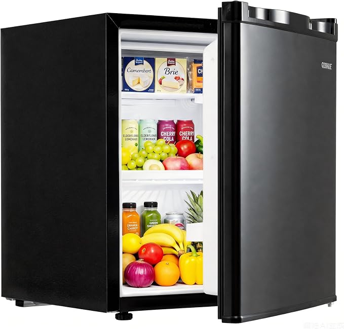 COSTWAY 1.7 Cu.Ft Mini Fridge with Compartment for Dorm Office Bedroom | Compact Small Refrigerator with Adjustable Thermostat, Reversible Single Door & Low Noise, for Drinks Fruits Snacks (Black) by COSTWAY