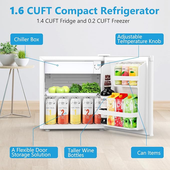 Electactic 1.7 Cu.ft Mini Fridge, Compact Refrigerator, Single Reversible Door, Ultra Quiet, Energy Efficient for Office, Dorm, Bedroom, Apartment, White - Image 6