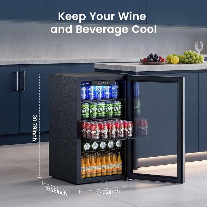 Electactic Mini Fridge 130 Can Lockable Beverage Refrigerator Cooler, 3.1 Cu.Ft Drink Fridge Silver Glass Door for Soda Wine Beer, Digital Temperature Control Cooler for Home,Bar - Image 7