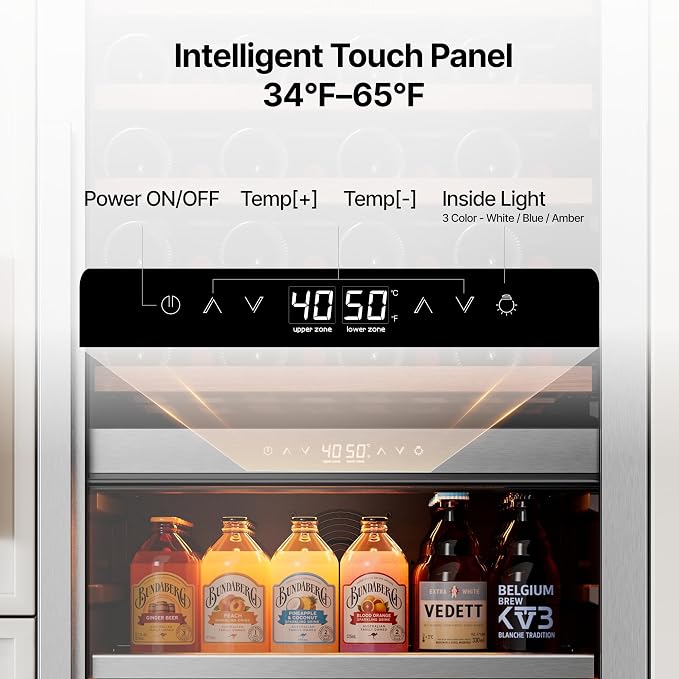 Ca'Lefort 24 Inch Dual Zone Wine & Beverage Center, 112 Can & 40 Bottle | 55-Inch Tall Wine Cellar, Quiet Inverter Compressor, Precise 40-65°F Temperature Control, Glide-Out Shelves & Storage Drawer - Image 3