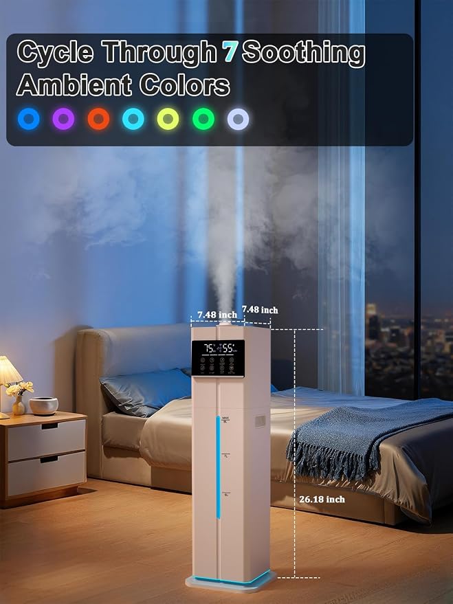 9L/2.4Gal Smart Cool Mist Humidifier, Top Fill Quiet Humidifier Large Room, Covers 550ft², App & Remote Control, 60H Runtime, 7 Colors Light, 4 Mist Modes Humidifiers for Bedroom, Office, White - Image 7