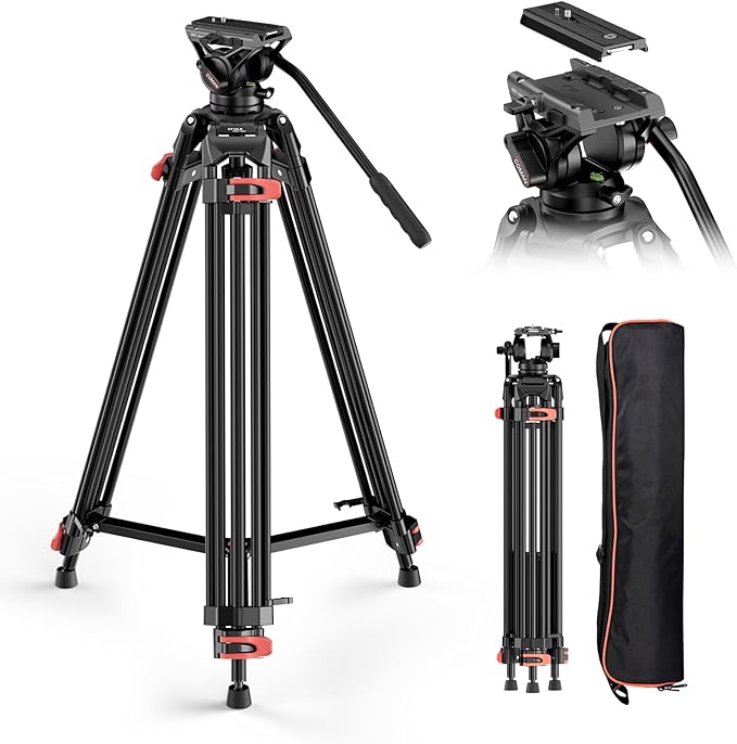 COMAN 74.4" Video Tripod, Heavy Duty Camera Tripod by COMAN