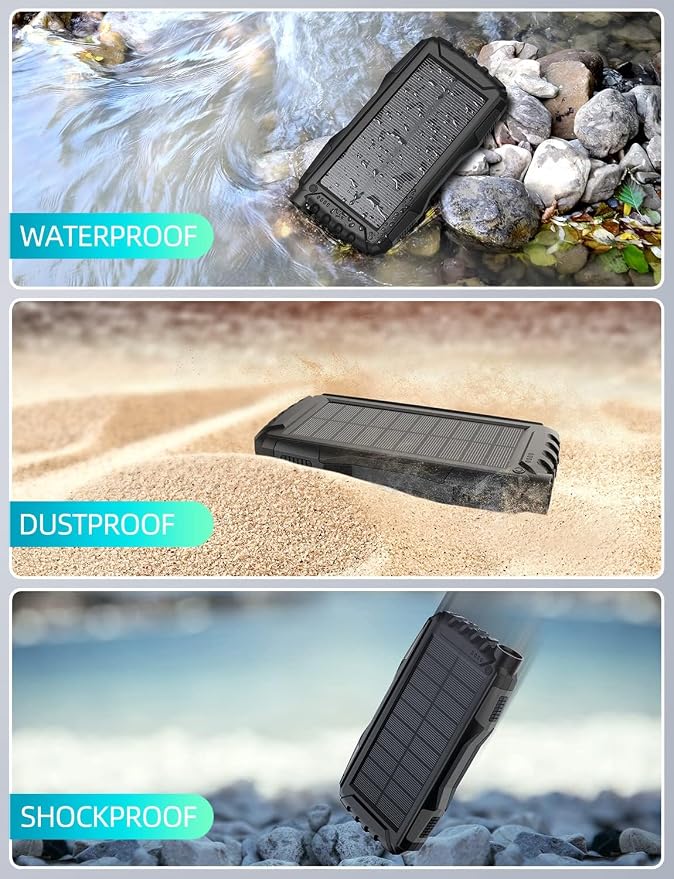 Mregb Solar Charger Power Bank 42800mAh, Portable Charger, Solar Power Bank,External Battery Pack 5V3.1A Qc 3.0 Fast Charger Built-in Super Bright Flashlight (Black) - Image 5