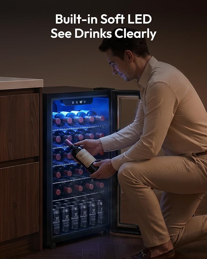 EUHOMY Wine Cooler, 128 Can Wine Fridge with Glass Door for Soda Beer or Wine, Mini Fridge for Home, Office, Bar with Removable Shelves, Silver - Image 8