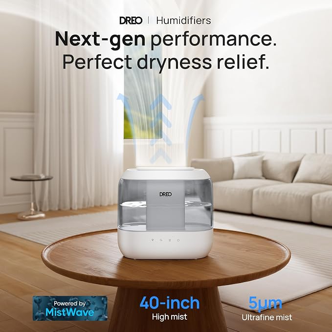 Dreo Humidifiers for Bedroom, 4L Top Fill for Large Room, 36H Runtime, 28 dB Quiet Supersized Cool Mist Air Humidifier for Baby Nursery, Plants, Indoor, Night Light, Easy to Clean & Fill, Gray - Image 2