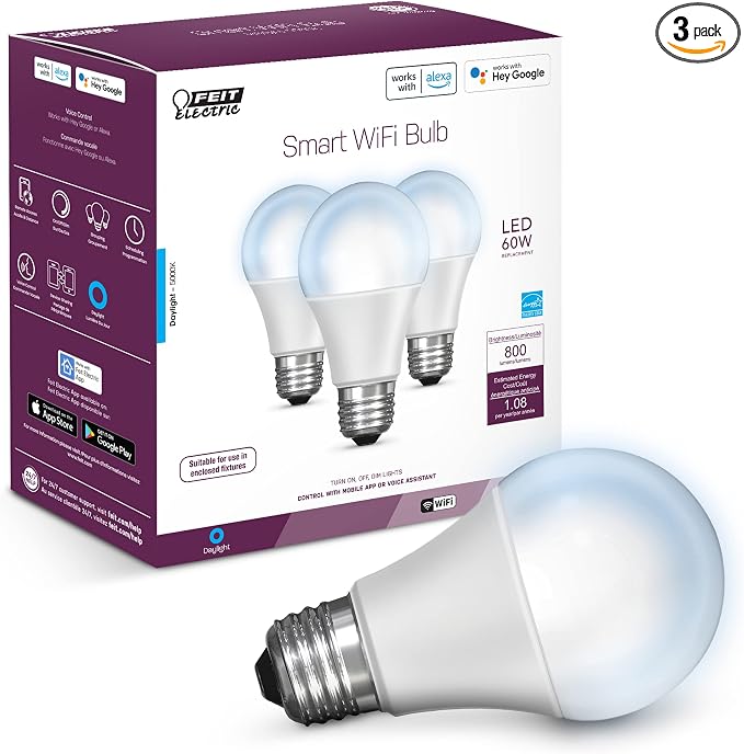Feit Electric OM60/950CA/AG/3 60 Watt Equivalent WiFi Dimmable, No Hub Required by FeitElectricCompany