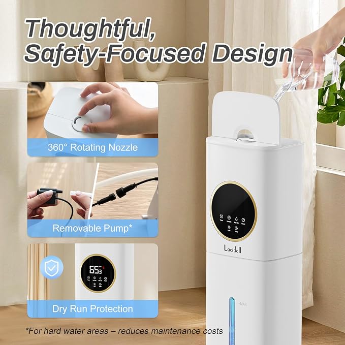 Humidifier Large Room, 2.1Gal/8L Humidifiers for Bedroom Home with Essential Oil Diffuser, Top Fill Whole House Cool Mist Humidifiers for Plants Baby Kids Adults Office, White - Image 6