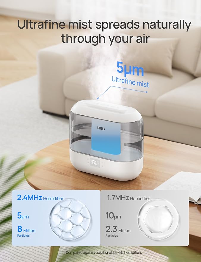 Dreo Smart Humidifiers for Bedroom, Top Fill 4L Supersized Humidifier Large Room with 28 dB, 36H Runtime, Touch/APP/Voice Control, Nightlight, Cool Mist Humidifiers for Baby, Plants, Indoor, Grey - Image 5