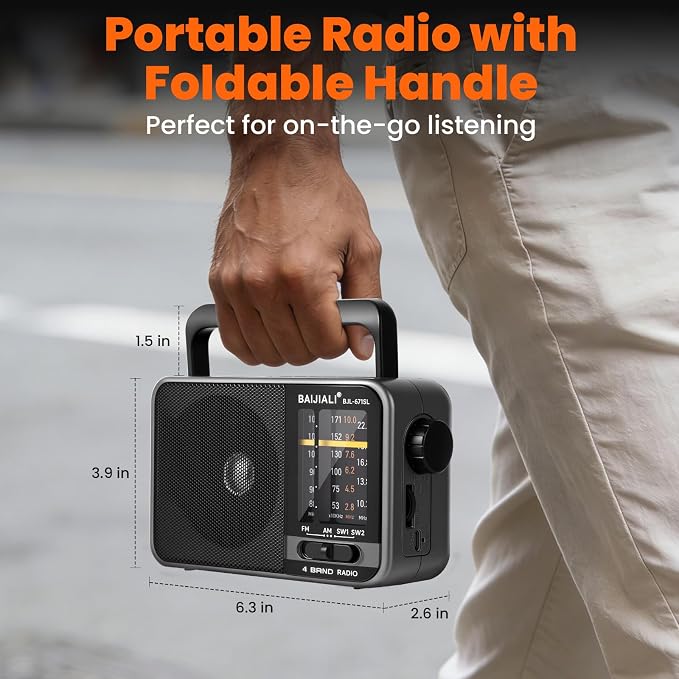 Solar-Powered Portable Radio, AM/FM/SW Radio with Loud Speaker, Built-in Rechargeable Battery and USB-C - Emergency Radio for Outdoor, Camping, Travel, Storms and Power Outages (Model BJL-671-Solar) - Image 2