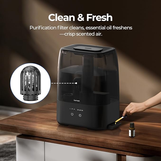 Top Fill Humidifiers for Bedroom, 4.0L Tank Cool Mist Humidifiers for Large Room, 30H Runtime, 28dB Quiet Ultrasonic Air Humidifier for Home with 9H Timer, Aroma Tray - Image 3