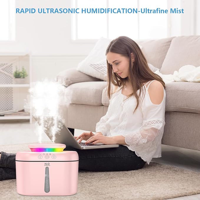 SZO Humidifiers for Bedroom, 2.5L Capacity, Auto Shut-Off, Easy to Fill & Clean, 16 dB Quiet Ultrasonic Humidifier for Large Room, Plants, Baby Nursery, Indoor, Night Light(soft pink) - Image 3