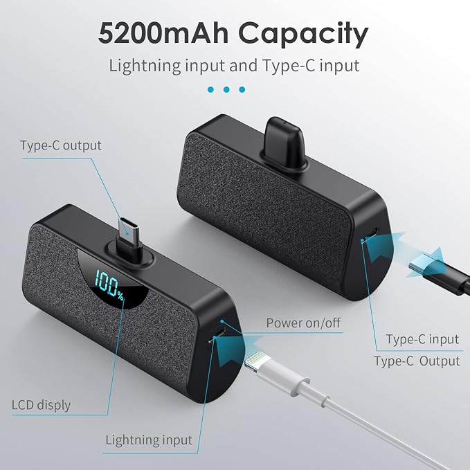 Mini Portable Charger USB C Power Bank,Upgraded 5200mAh PD Fast Charging Battery Pack Built-in USB-C Connector Travel Essential for iPhone17/17Pro/17Pro Max/Air/16 Plus/16Pro Max/15 Series,Android - Image 4