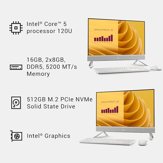 Dell 27" All-in-One Desktop, FHD, Intel Core 5 120U, Windows 11 Home | Intel Graphics, 512GB SSD, 16GB DDR5, Wi‑Fi 6E, Bluetooth, Keyboard & Mouse, EC27250 - Image 9