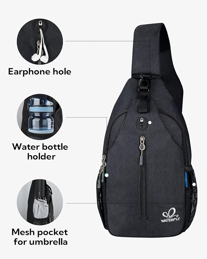 WATERFLY Small Hiking Sling Bag: Crossbody Sling Backpack Chest Bag Daypack - Image 4