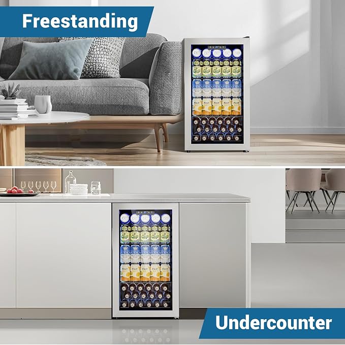 Velivi Mini Beverage Refrigerator 3.2 Cu. Ft Small Fridge 126 Can Lockable Drink Cooler with Glass Door, Safety Lock, For Beer Soda, Silver | Small Fridge 126 Can Lockable Drink Cooler with Glass Door, For Beer Soda, Silver - Image 7